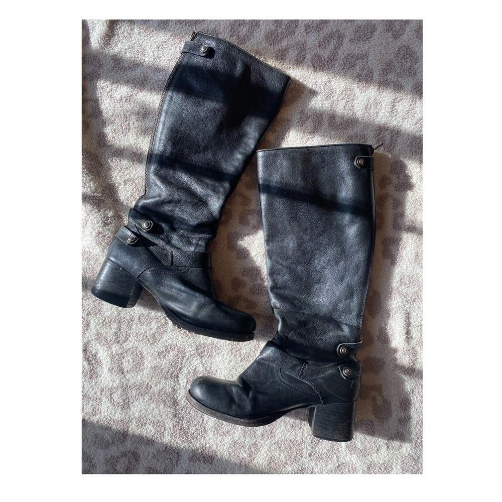 Frye Knee High Leather Moto / Riding Boots Size 8.5 in Black